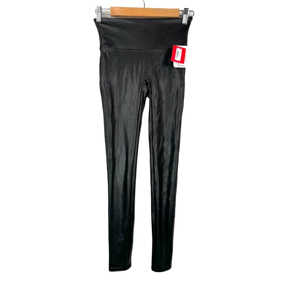 SPANX Leggings‎ S/P Women Black Faux Leather Shape Wear Casual Athleisure